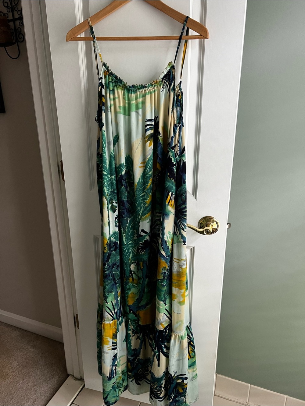 True Destinations Tropical Maxi Dress Teal and Yellow - Tag S Fits like L/XL